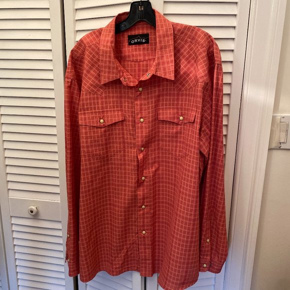 Orvis Other - ORVIS men orange gingham style snap button shirt, XXL